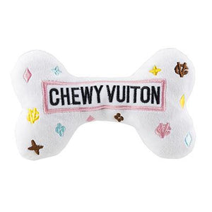 White Chewy Vuiton Bone Toy - Wiggles And Barks